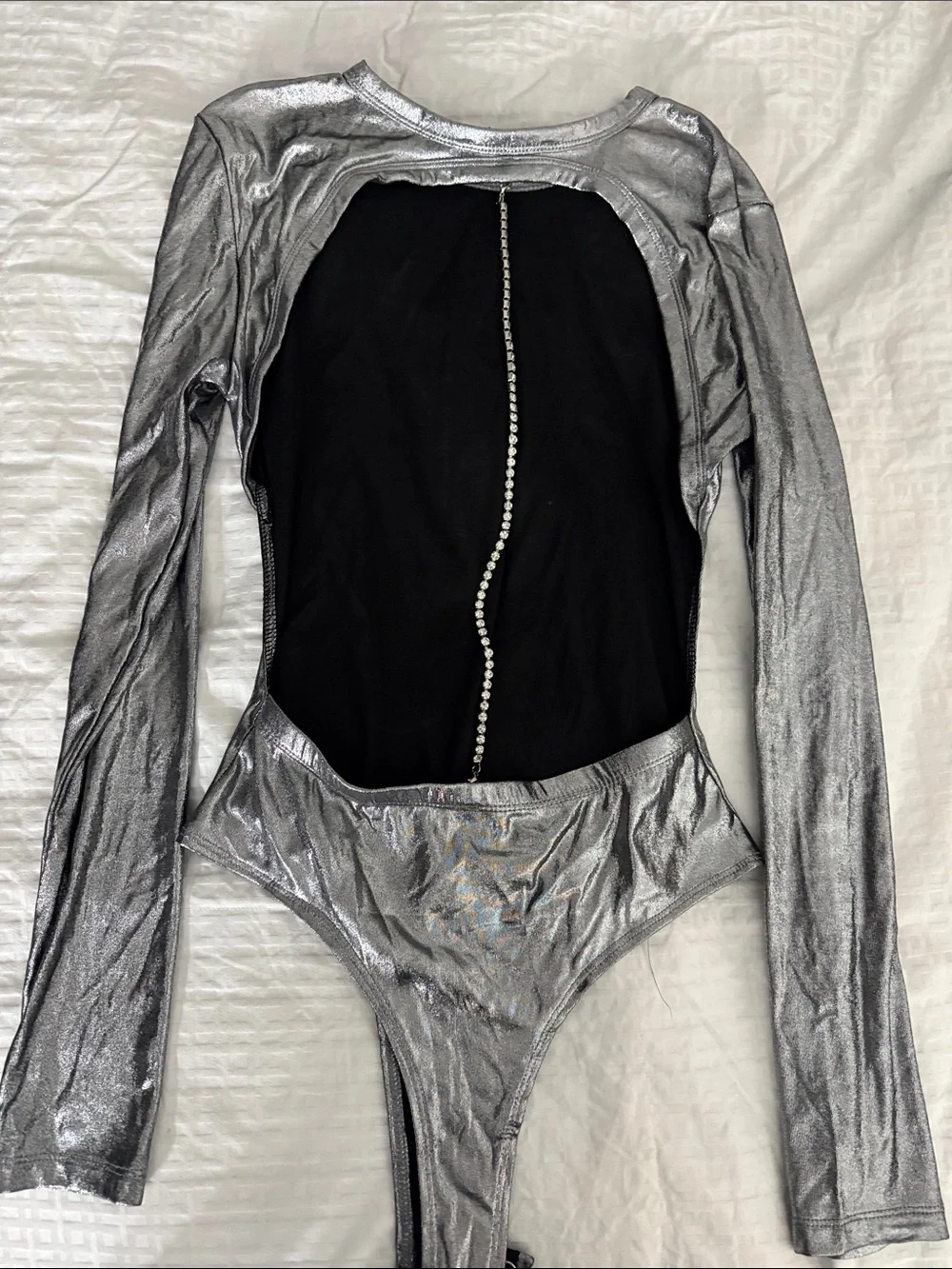Forever 21 Metallic Silver Long-Sleeve Girls One-Piece Bodysuit